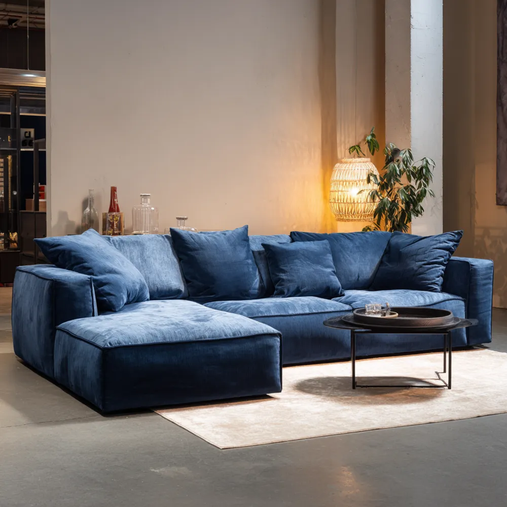 Ecksofa-Set Samt 250x150x90 cm – Blau – Modernes Design