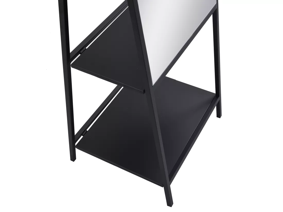 Miroir sur pied avec 2 étagères - Métal - L.46 x P. 41 x H. 172 cm - Noir - LIVIO