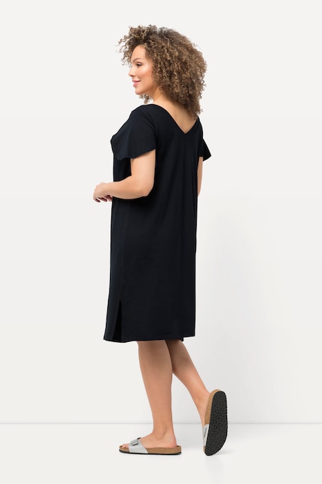 Jersey-Midikleid, A-Linie, V-Ausschnitt, Cup-Ärmel