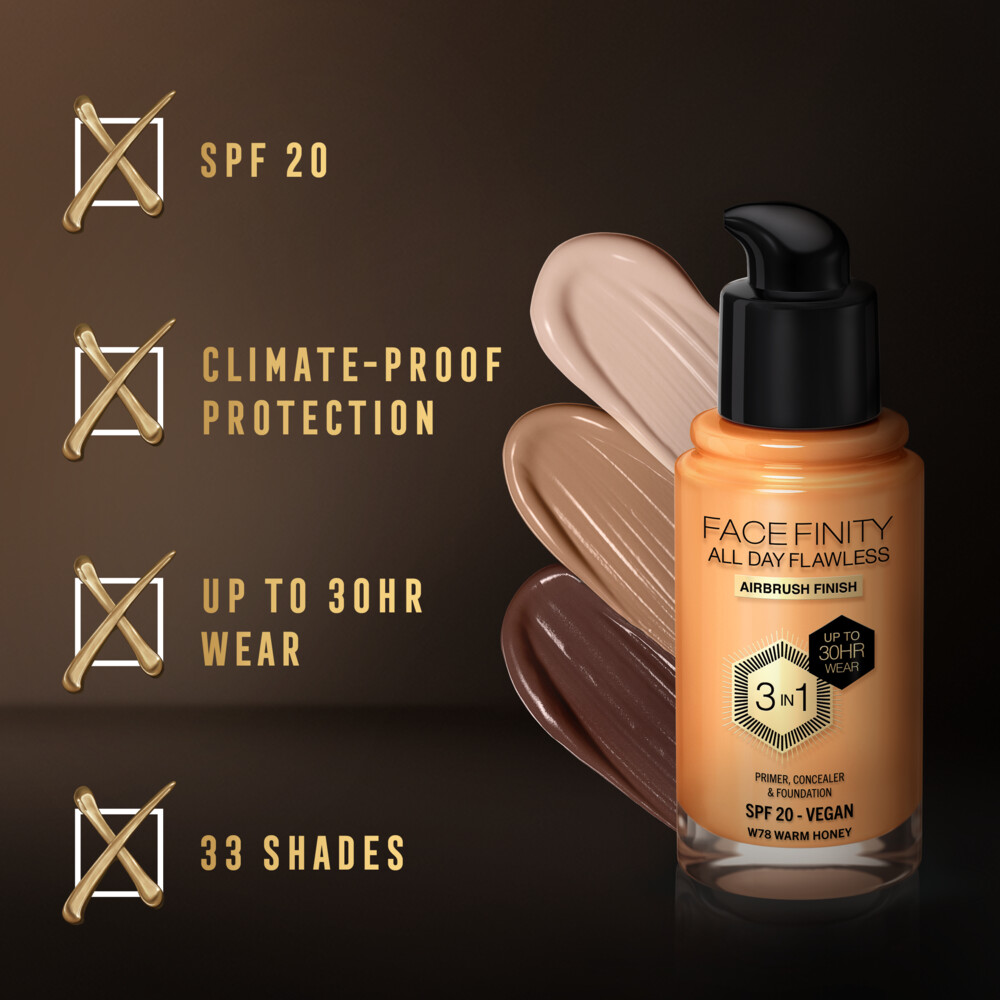 Max Factor Facefinity All Day Flawless Foundation W78 Warm Honey34 ml