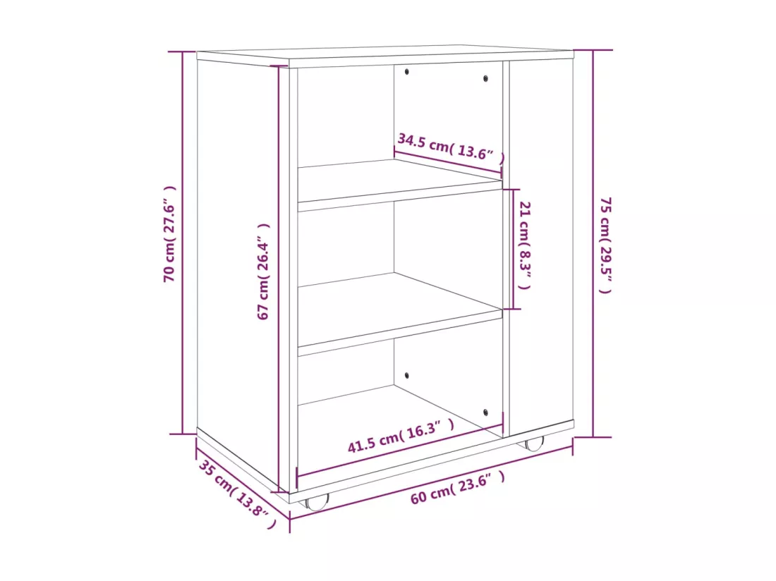 Armoire roulante Chêne marron 60x35x75 cm Bois d'ingénierie