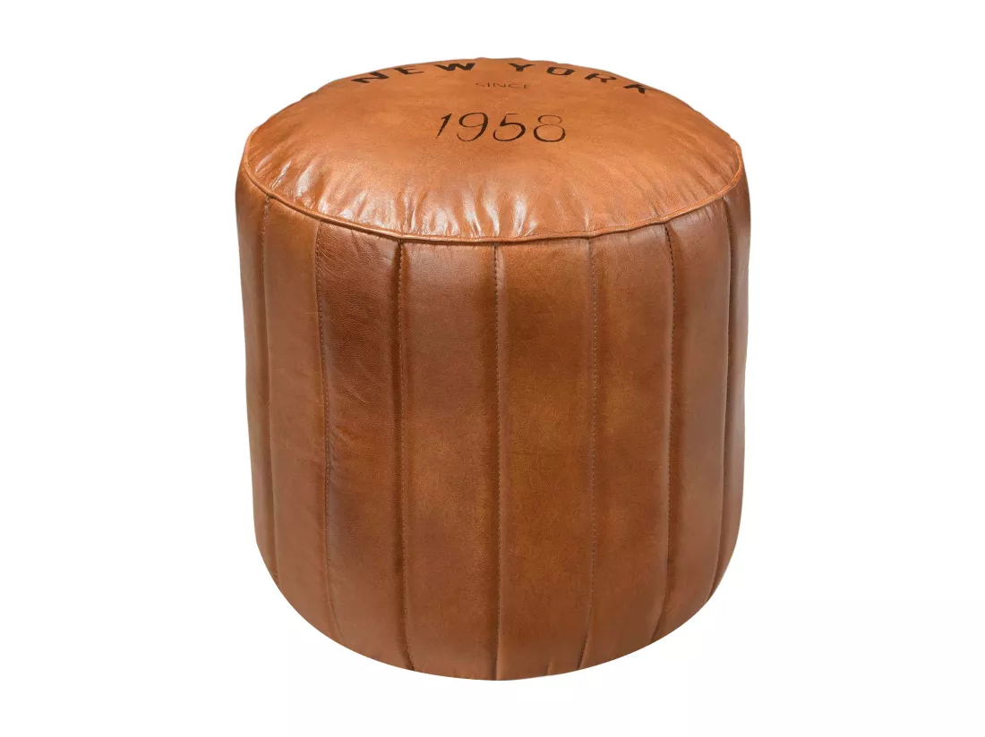 Pouf rond en cuir marron D42 cm - Bally