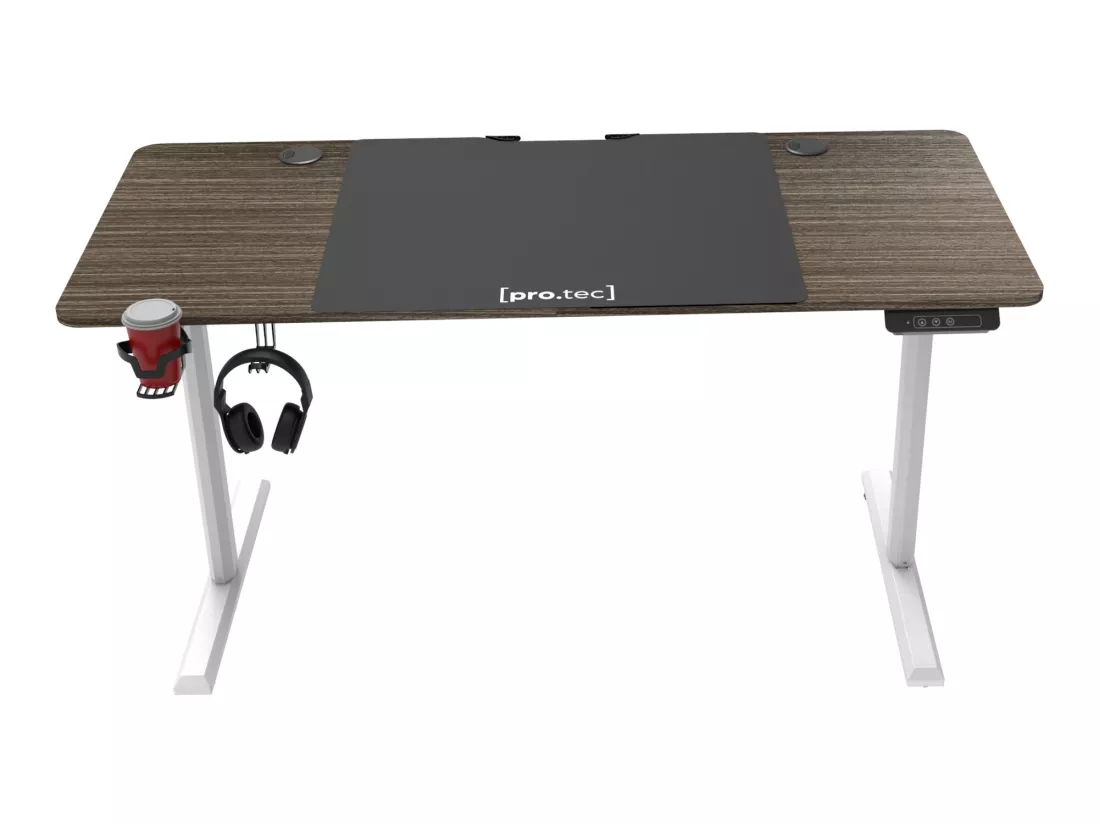Bureau électrique Hayward à hauteur réglable 140 x 60 x 72 - 117 cm effet bois foncé [pro.tec]