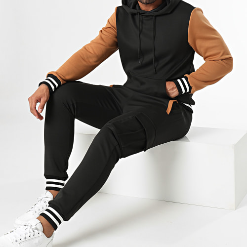 Ensemble Sweat Capuche Et Pantalon Jogging 0138 Noir Camel