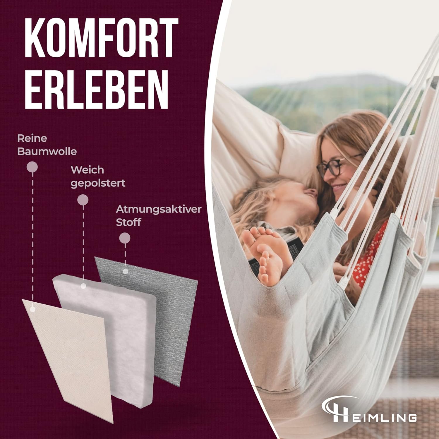 Hängesessel High-Class Outdoor & Indoor XXL [All Inclusive Paket mit Aufhängung + 3 Kissen] Kinder & Erwachsene bis 150 kg | Hängematte Wohn- Schlafzimmer, Garten Balkon Terrasse
