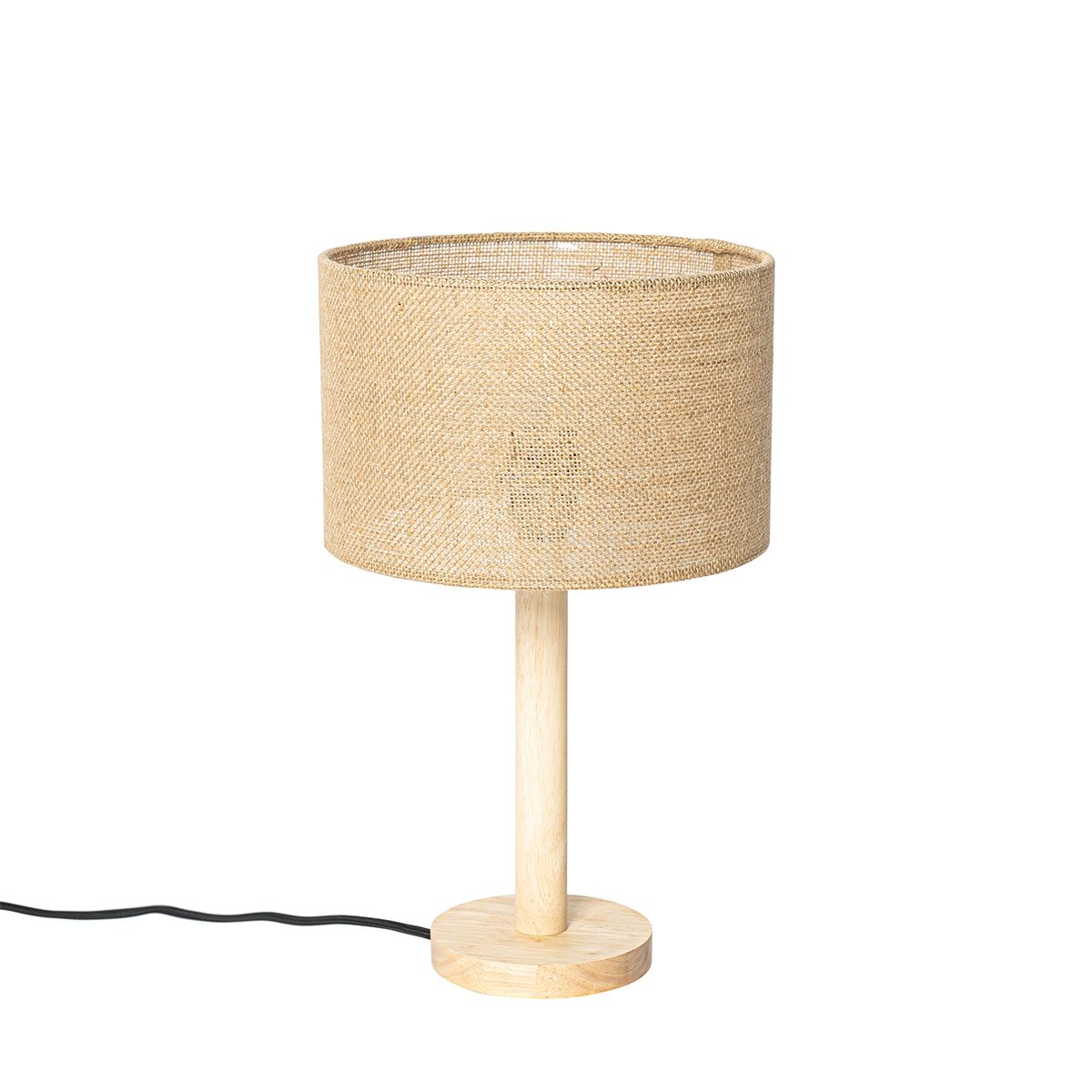 Landelijke tafellamp hout met linnen kap naturel 25 cm - Mels