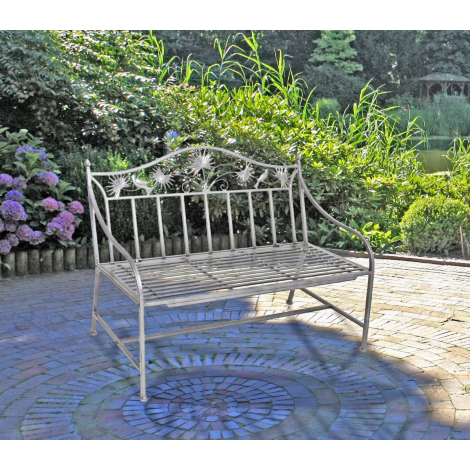 Garden Pleasure Eisen Gartenbank Sitzbank Parkbank Garten Terrasse Bank silber