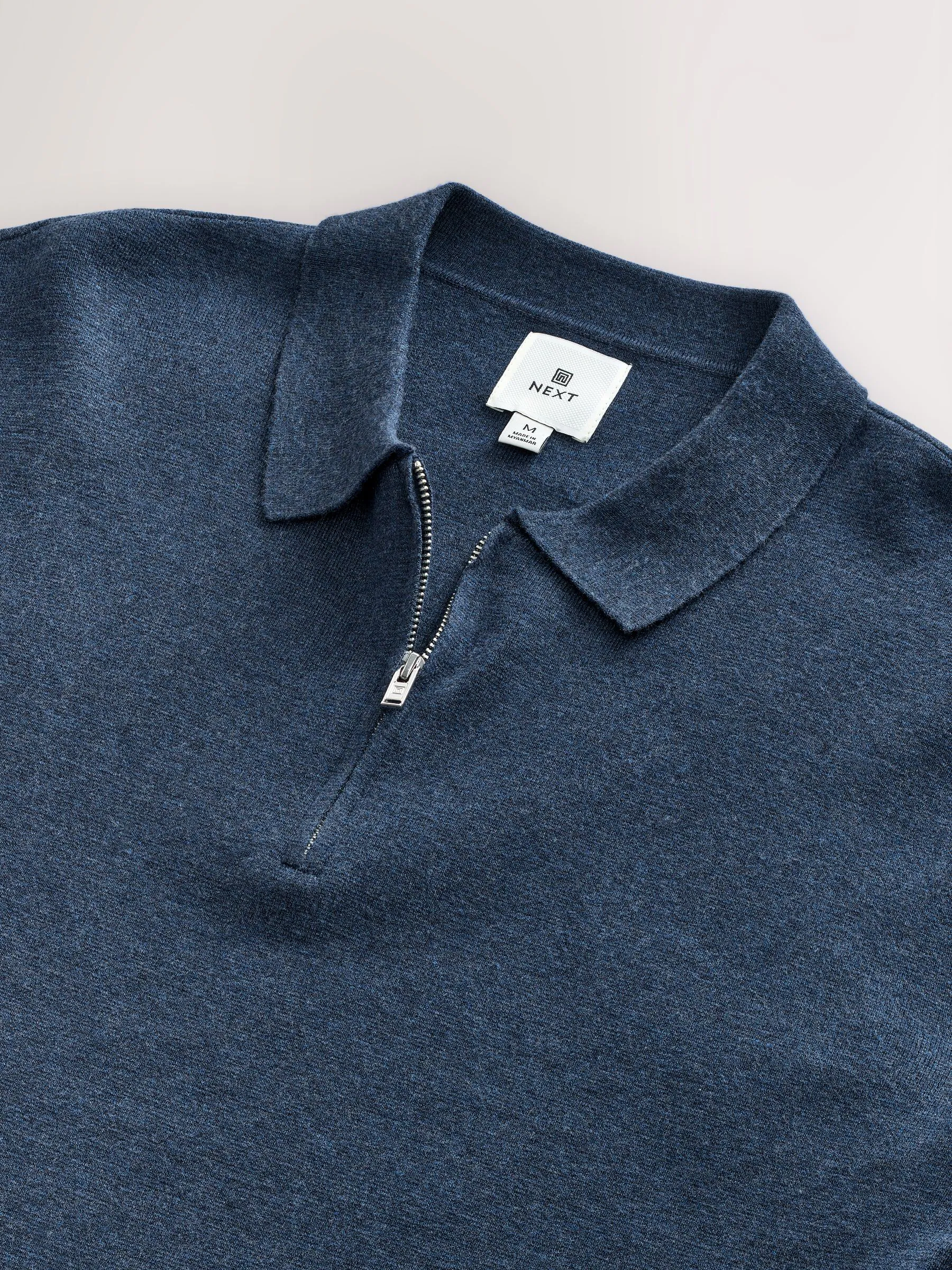 Blauw - Half met rits - Regular Fit Premium Mid Weight Long Sleeve Knit Polo Shirt