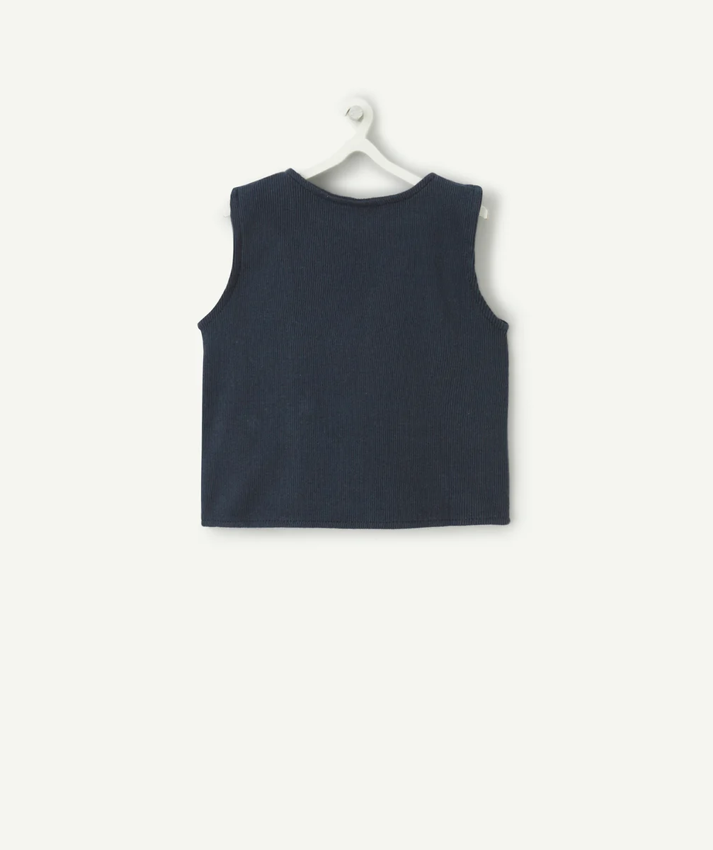 CARDIGAN SANS MANCHES BÉBÉ GARÇON BLEU MARINE CÔTELÉ