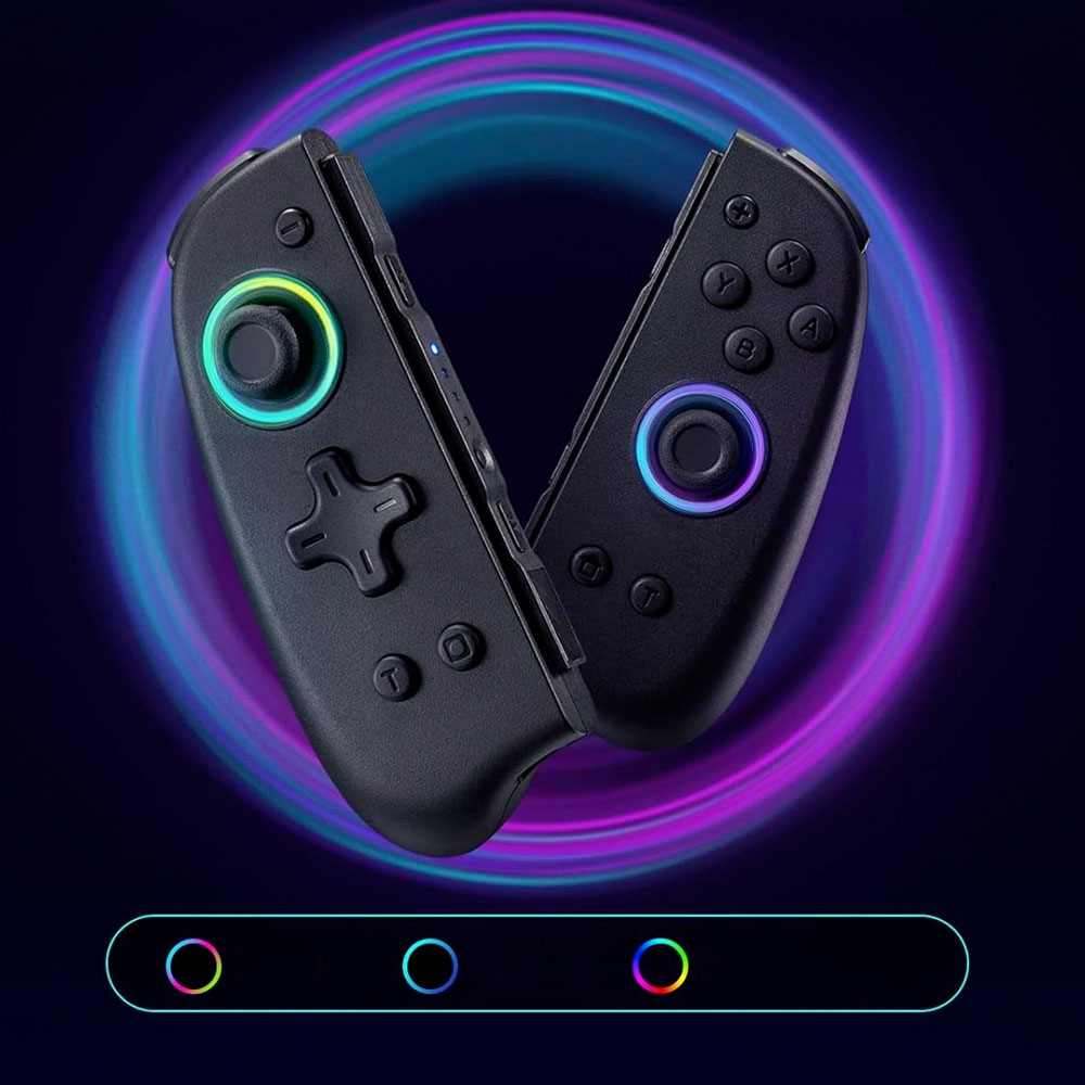 (2er Set) Nintendo Switch / OLED Joycon Joypad Gamepad Controller mit RGB Beleuchtung und Griff Halterung   Turbofunktion - Schwarz