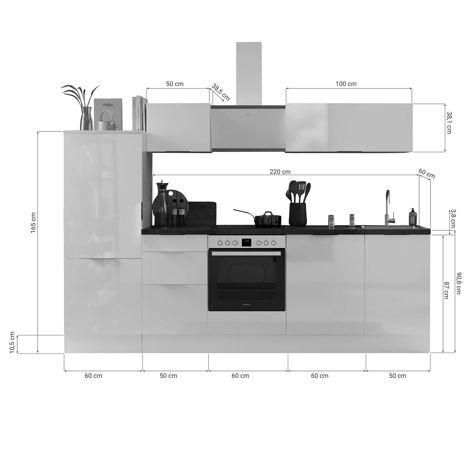 RESPEKTA Küchenblock - Artisan Eiche - mit E-Geräten - 280 cm