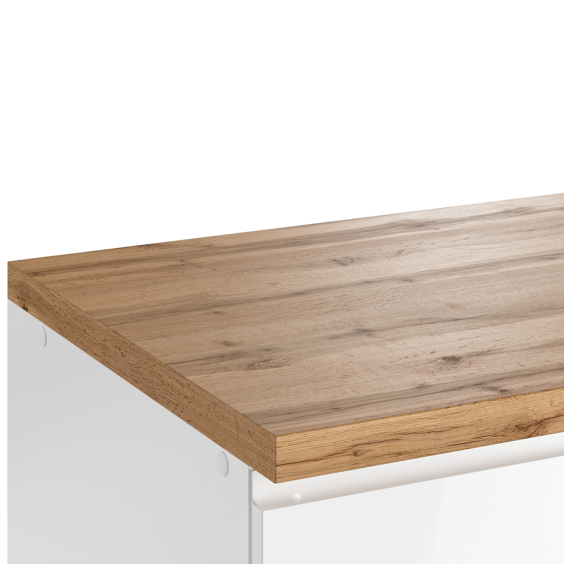 Küchenblock MONZA - weiß Hochglanz - Wotaneiche - mit E-Geräten - Induktionskochfeld - 300 cm