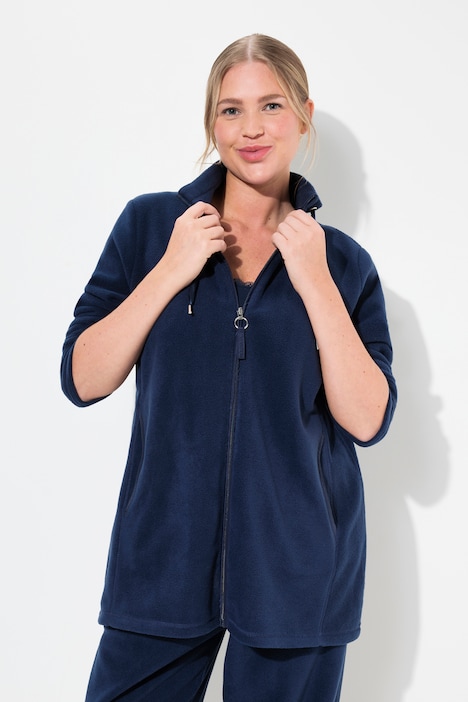 Loungewear-Fleecejacke, Stehkragen, Satinband, recycelt