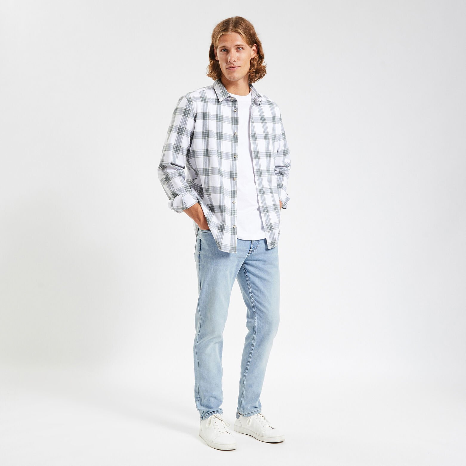 Jean straight en coton et polyester recyclés Bleu