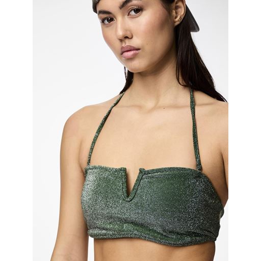 Pieces Bling Bikini Top, Dark Green, M