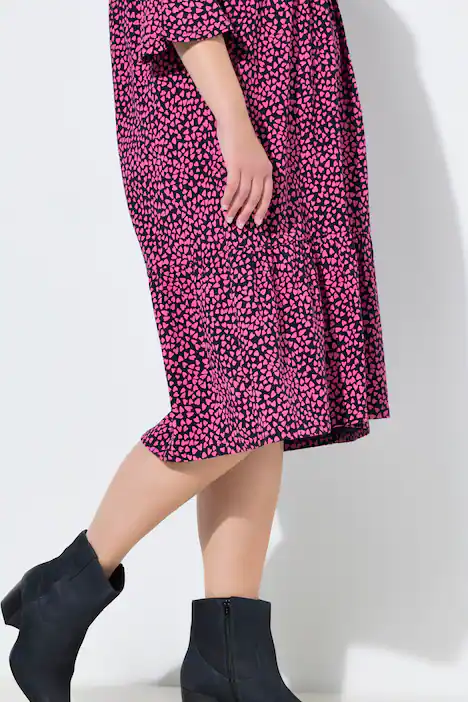 Midikleid, Herzen, A-Linie, Rundhals, 3/4-Arm, marine