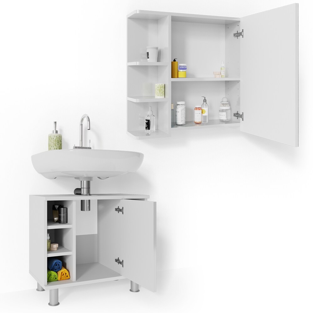 VICCO Badmöbel Set FYNN 2 Teile Weiß Hochglanz - Badezimmer Spiegel Badunterschrank Bad Badschrank