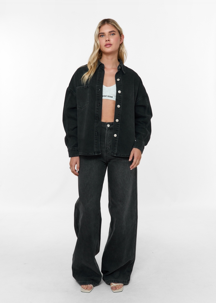 Wide leg classic jeans iron zwart