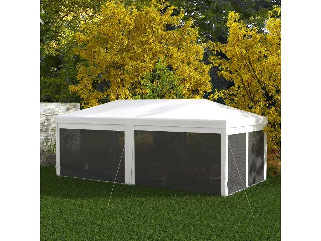 Tonnelle barnum dim. 5,85L x 2,95l x 2,55H m 6 moustiquaires amovibles blanc noir