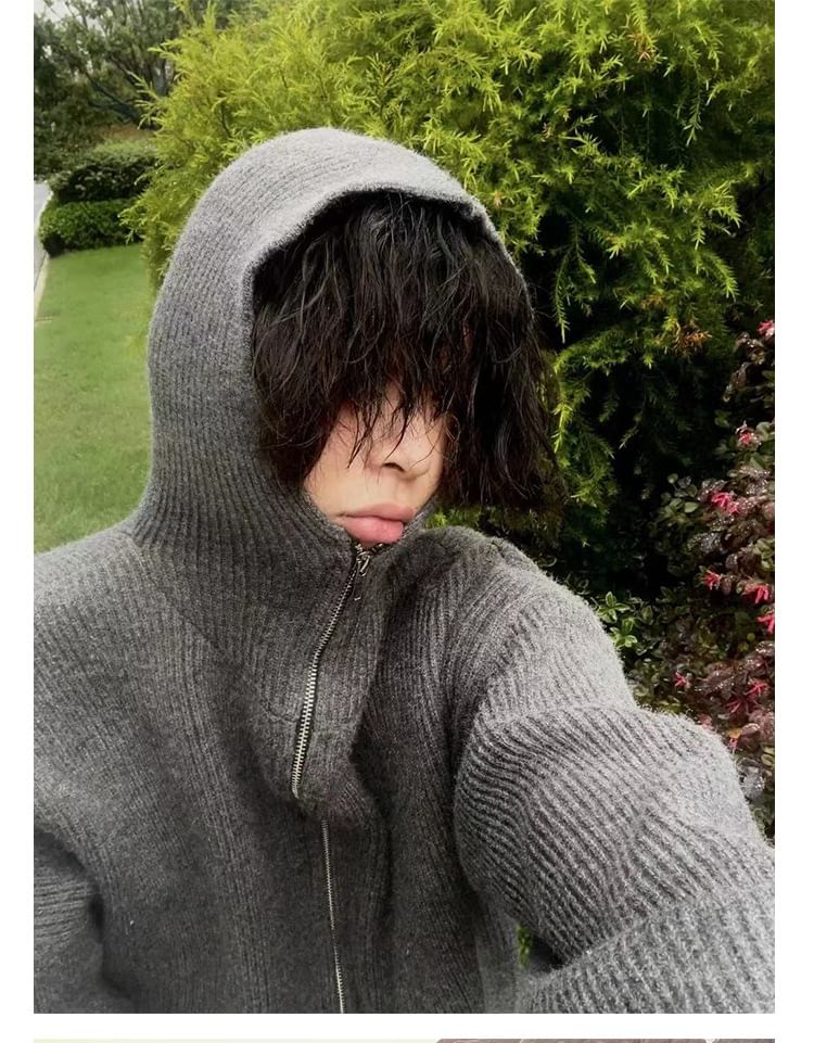 Adotuastic - Effen gebreide hoodie met rits