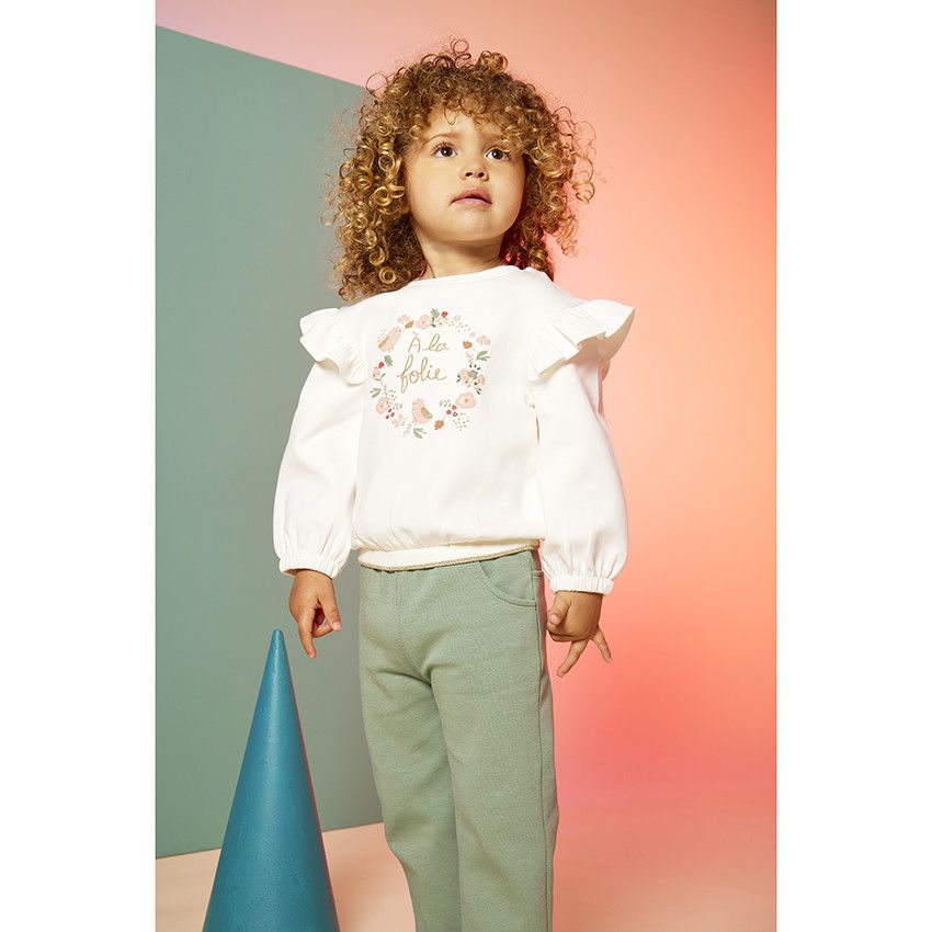 Ensemble jogging 2 pièces broderie lurex pour bébé fille - Ecru