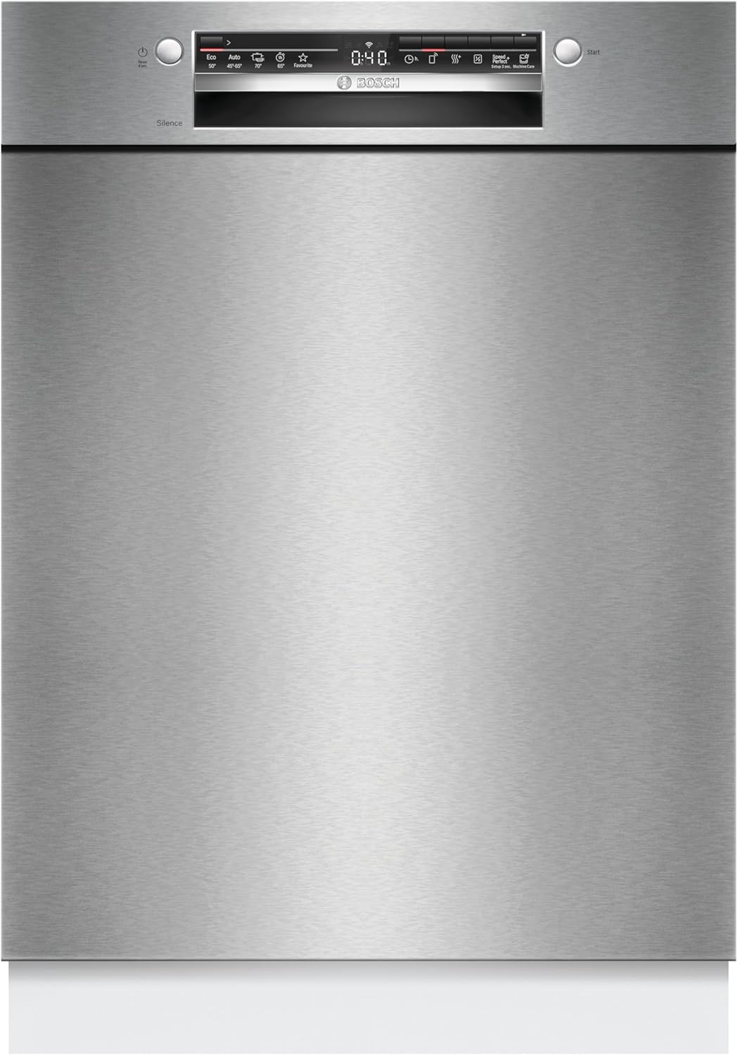 Bosch SMU2HTS08E Serie 2, Unterbau-Geschirrspüler, 60 cm, Smart Start, Hygienelevel für Eco 50 °C und Intensiv 70 °C, AquaStop, Programm Download, Silence on demand, Home Connect, Gebürsteter Stahl