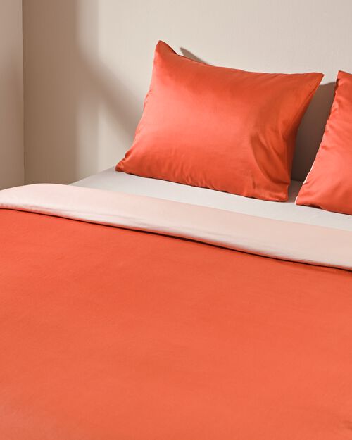 housse de couette satin 200x200/220 uni terracotta/rose