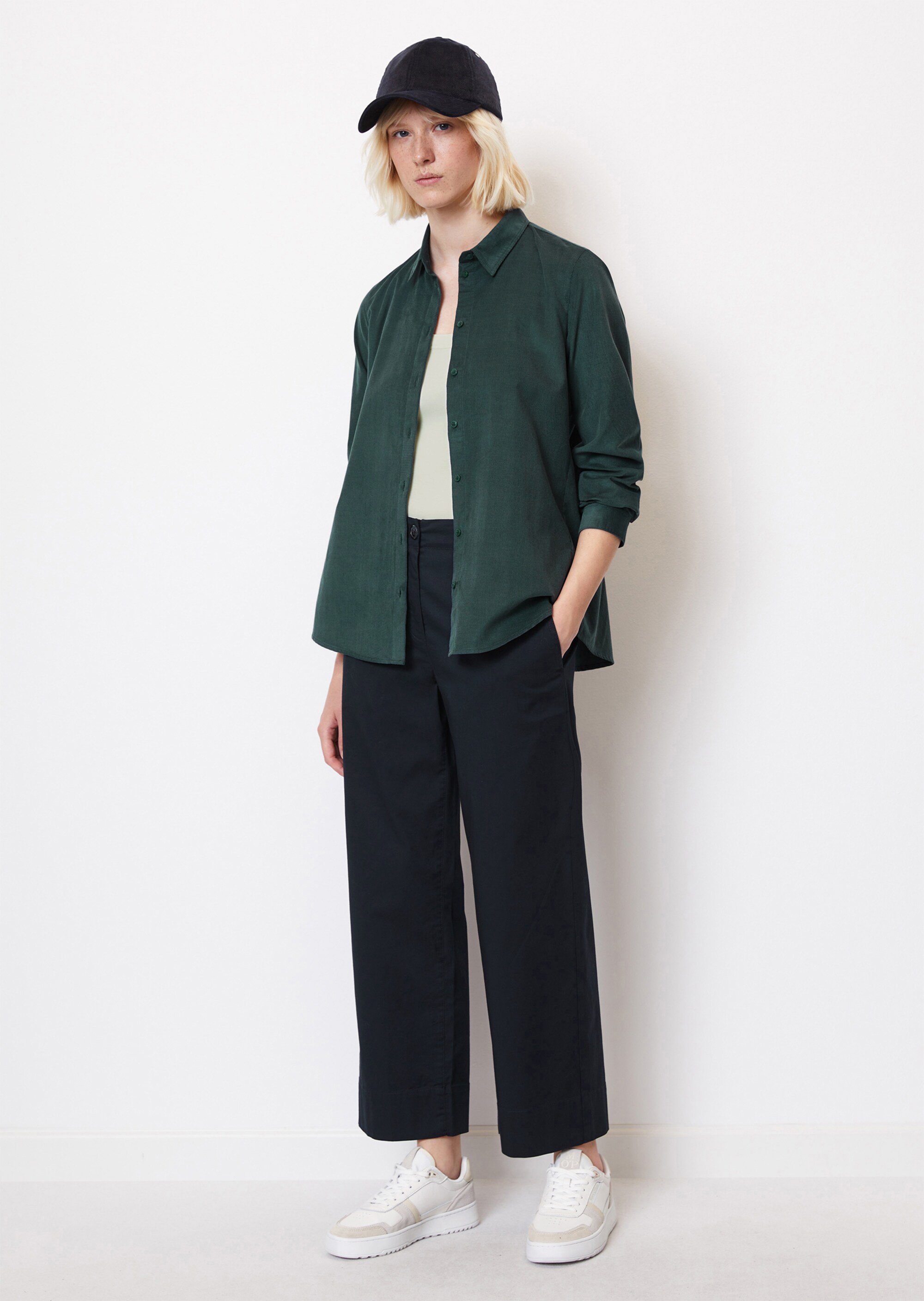 Feincord-Langarm-Bluse regular aus Organic Cotton-Lyocell-Mix