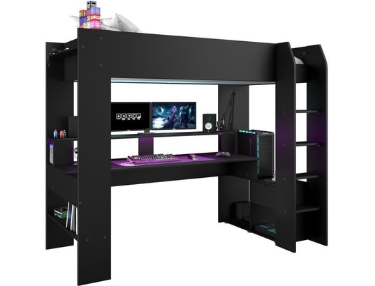 PARISOT - Lit mezzanine combiné enfant led gamer online - 90 x 200 cm...