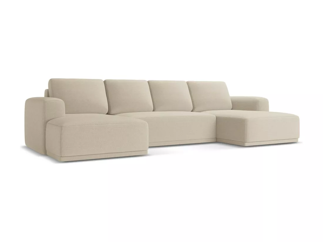Canapé d'angle panoramique convertible en tissu chenille - beige foncé - KAILA