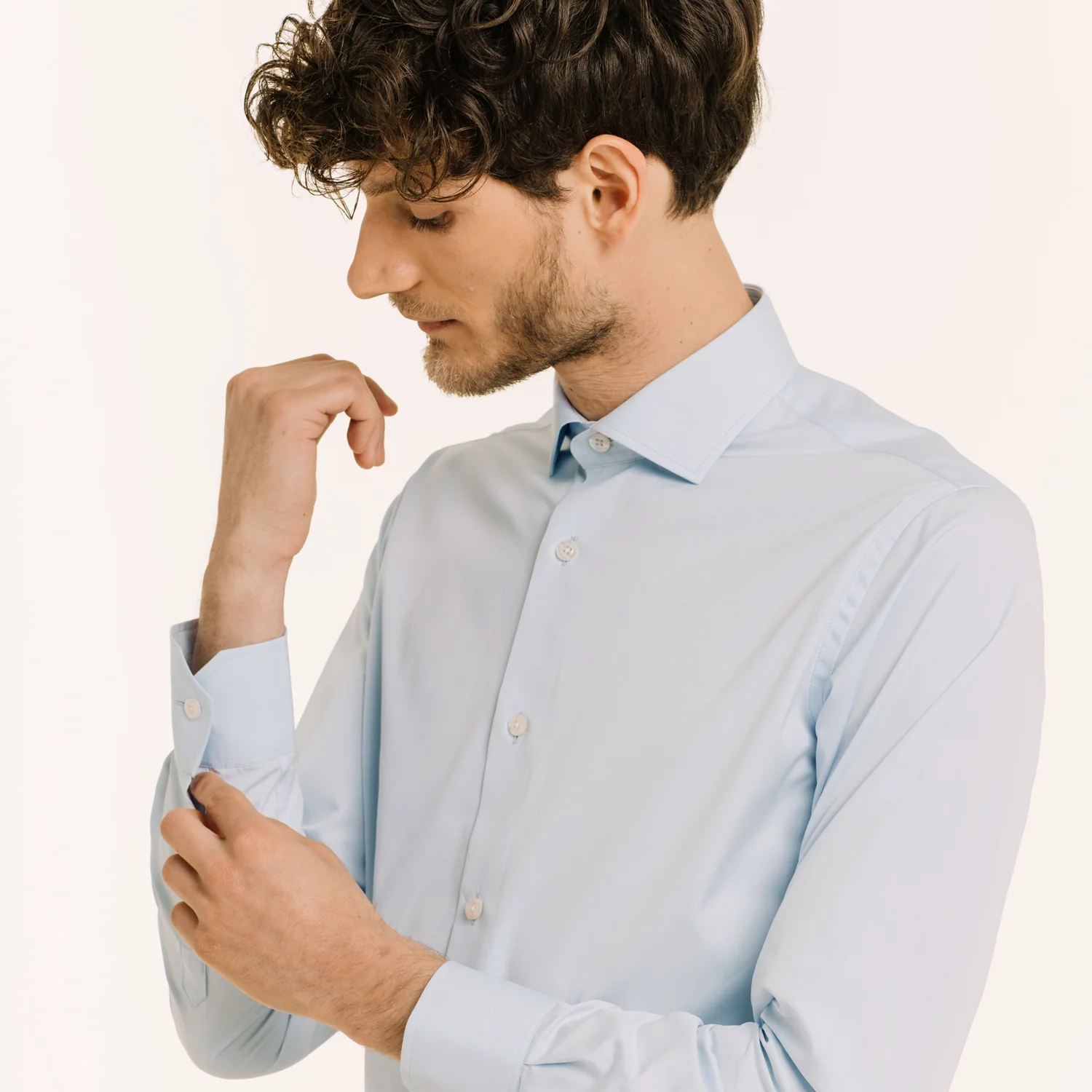 Sky blue double-twisted poplin shirt
