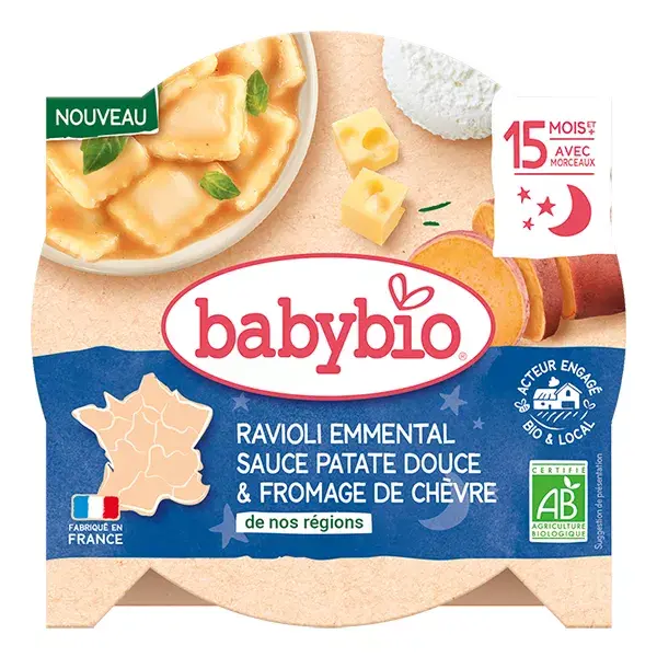 Ravioli Babybio Emmental com Molho de Batata Doce e Queijo de Cabra Orgânico 190g