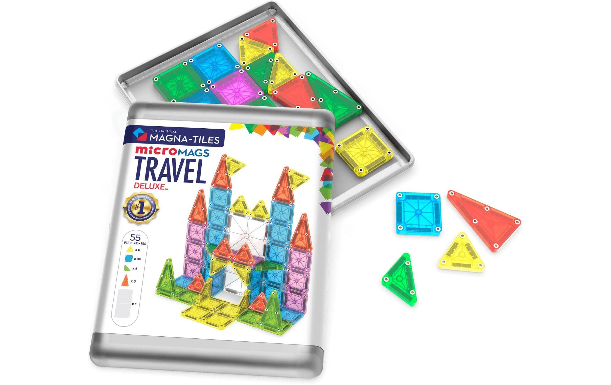 MicroMAGS Travel Deluxe 55 TeileSet mit 55 magnetischen Mini-Bauteilen und praktischer Metallbox