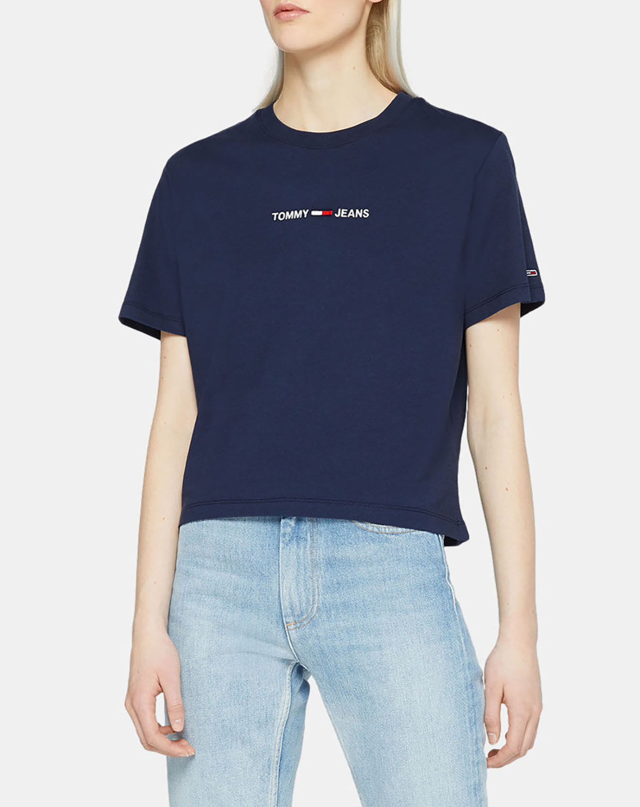 Tommy Jeans T-Shirt 100% Coton Bio linear logo bleu marine