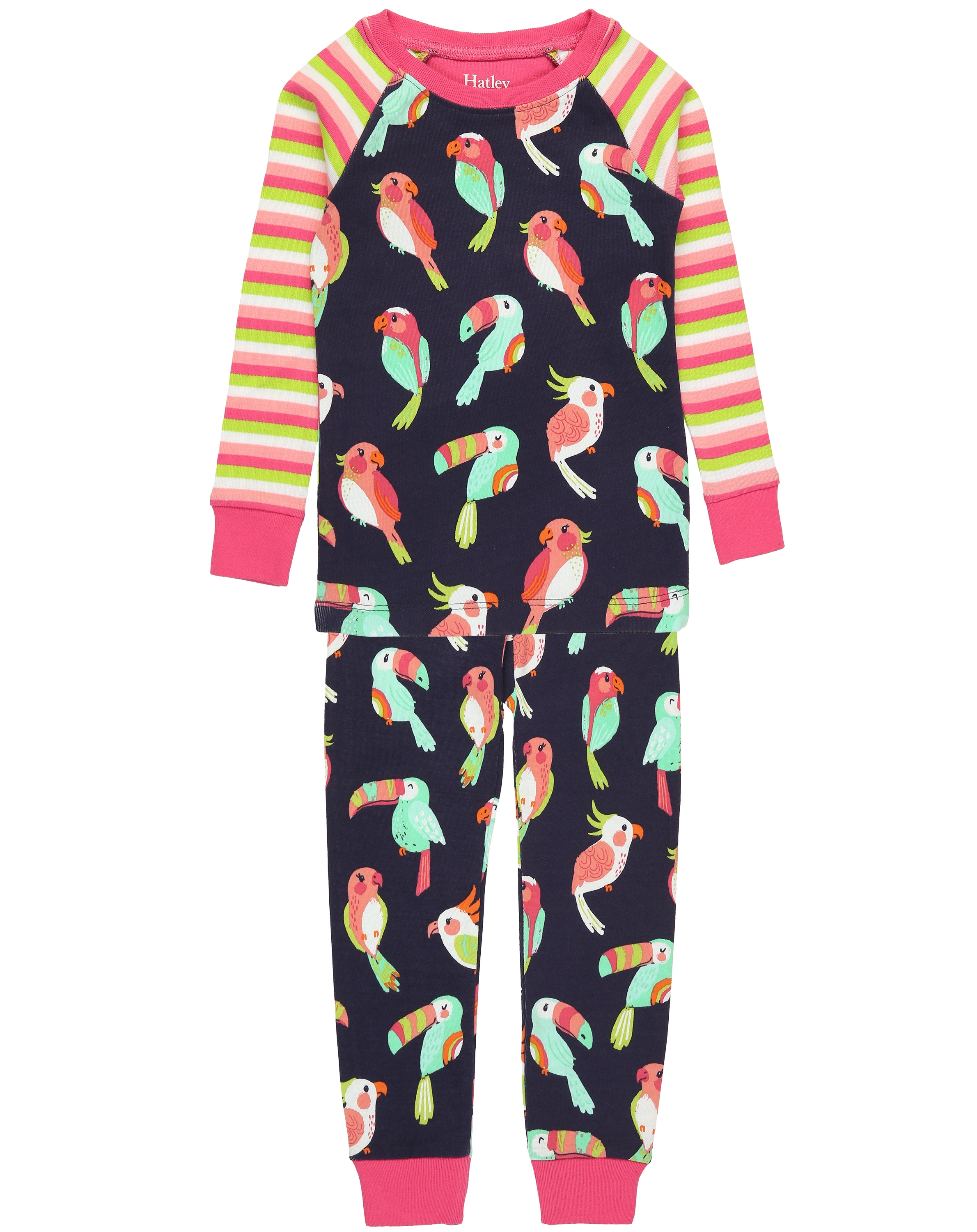 Schlafanzug TROPICAL BIRDS lang in navy