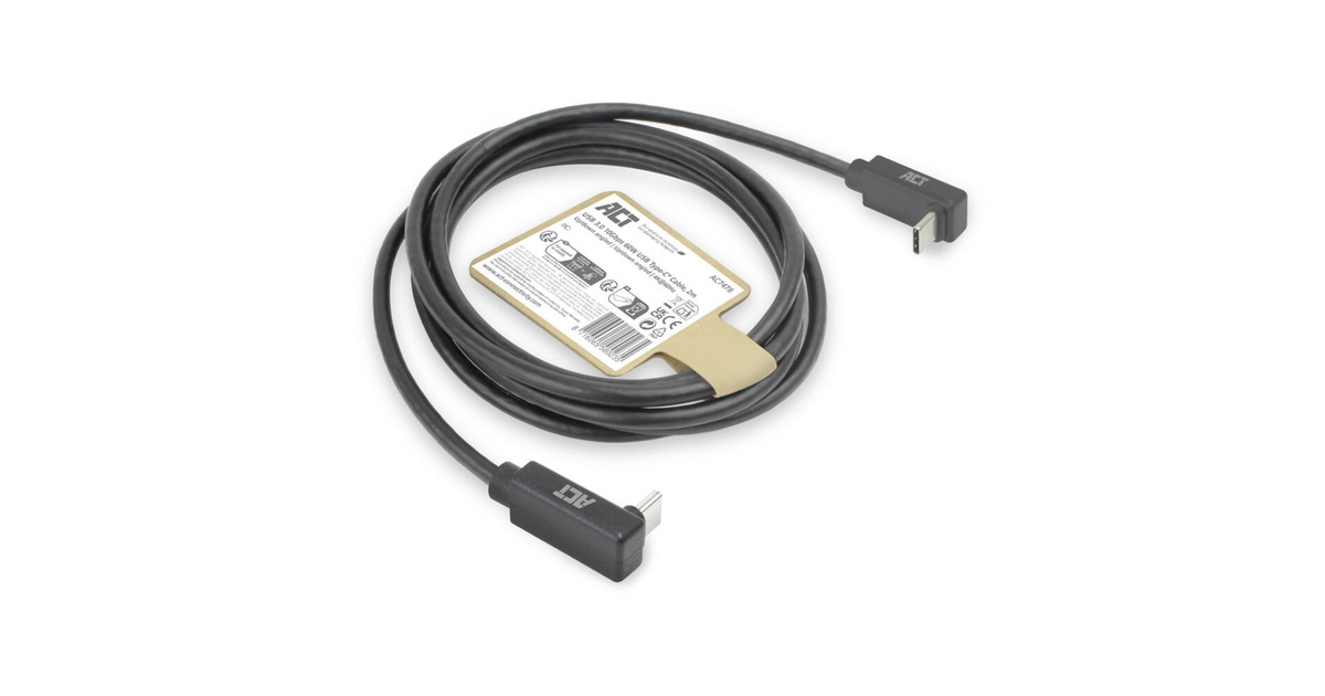 ACT ConnectivityUSB 3.2 USB-C (omhoog/omlaag haaks) naar USB-C (omhoog/omlaag haaks) kabel  (Zwart, 10 Gbit/s, 60W, 0,5 meter)