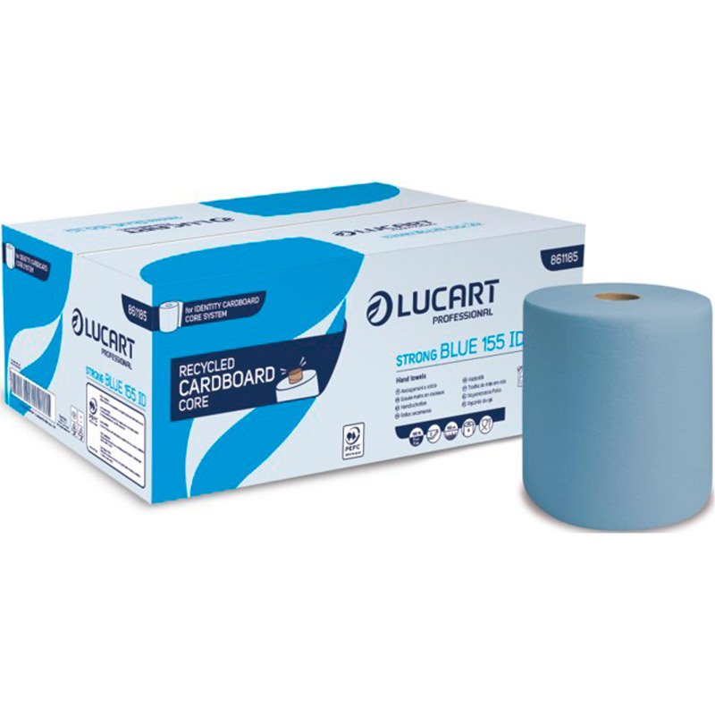 Rouleau d'essuie-mains Lucart Strong Blue 155 Identity double épaisseur 155 m - Carton de 6