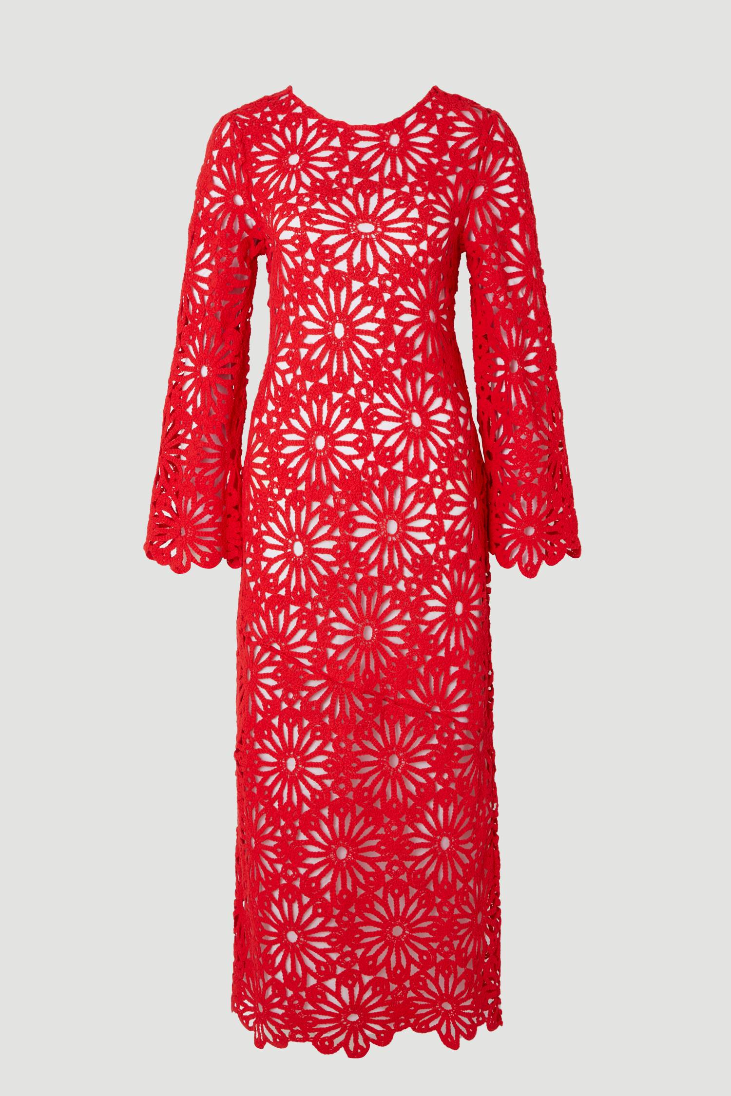 KarenMillen Robe Longue de Plage Dos Nu en Crochet Fleuri Tissé