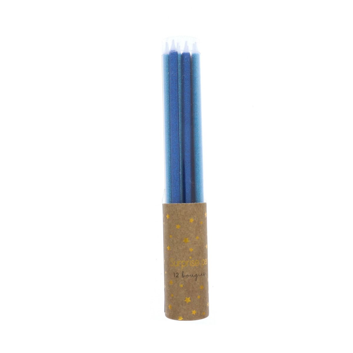 Lot de 12 bougies à paillettes bleues, rouges et argentées Surprise Partie !