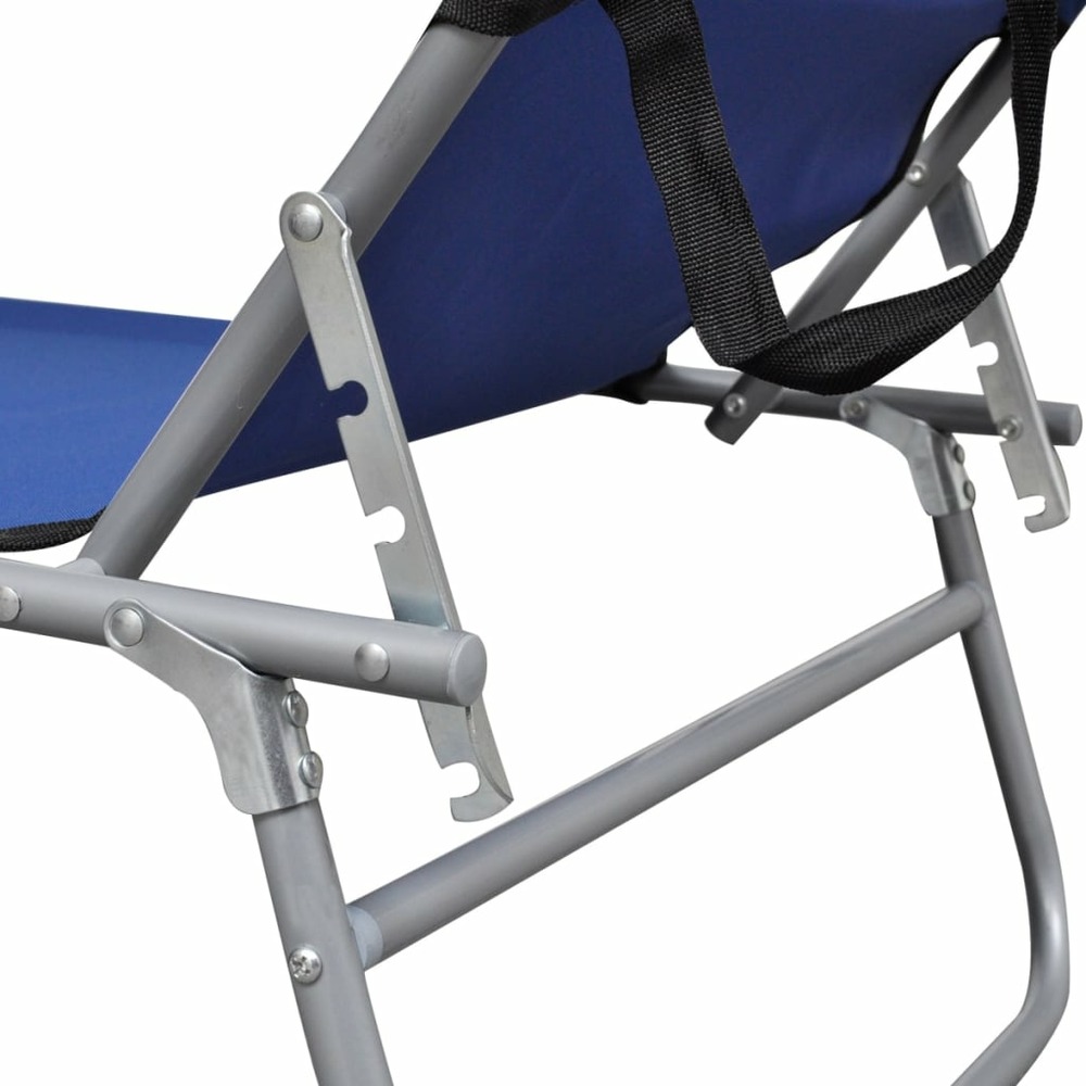 Transat chaise longue bain de soleil lit de jardin terrasse meuble d'extérieur pliable avec auvent acier et tissu bleu 02_001