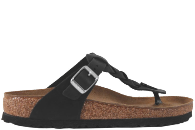BIRKENSTOCK GIZEH SORT SLIPPERS I OLIERET SKIND