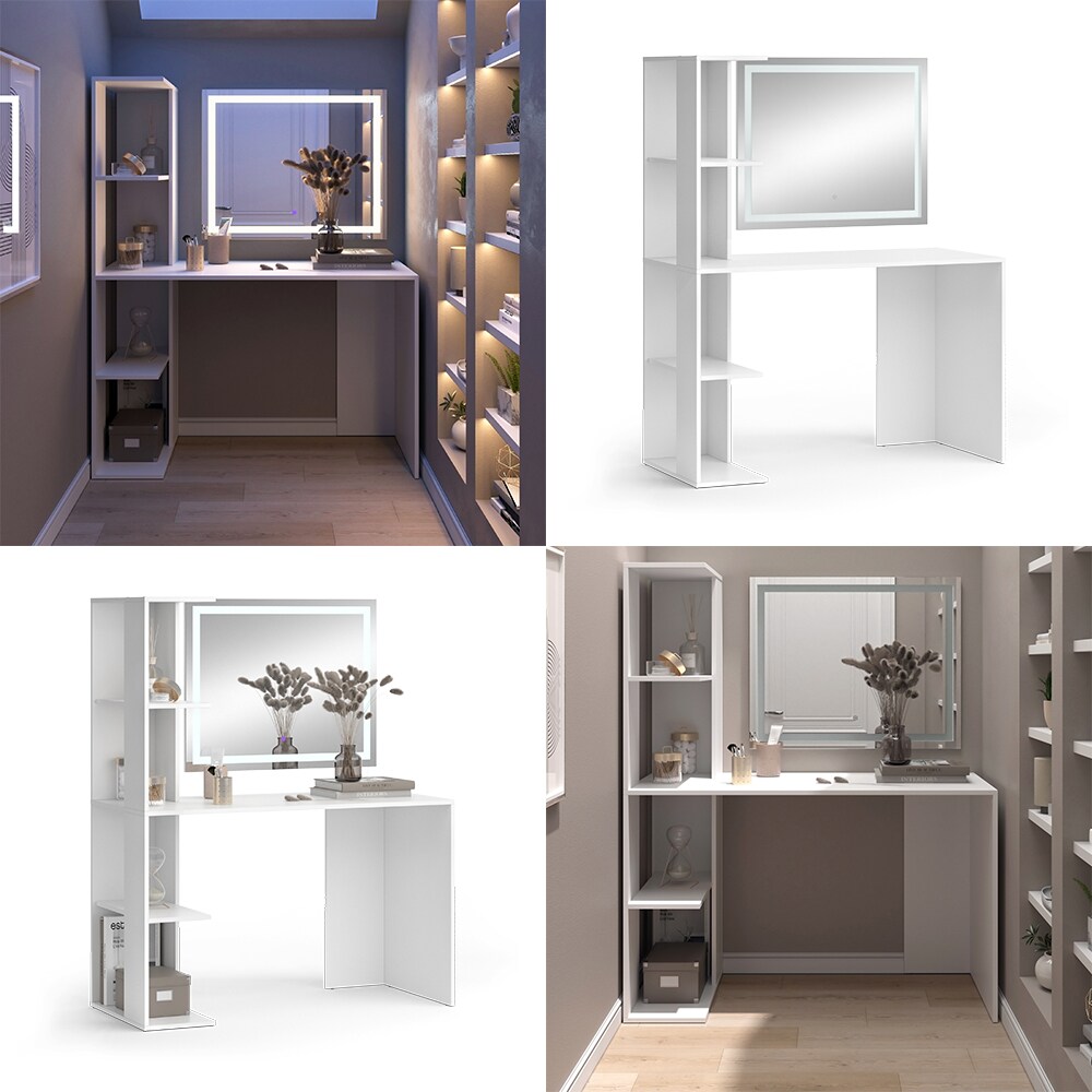Vicco Schminktisch Tower Weiß 122 x 55 cm mit LED-Spiegel
