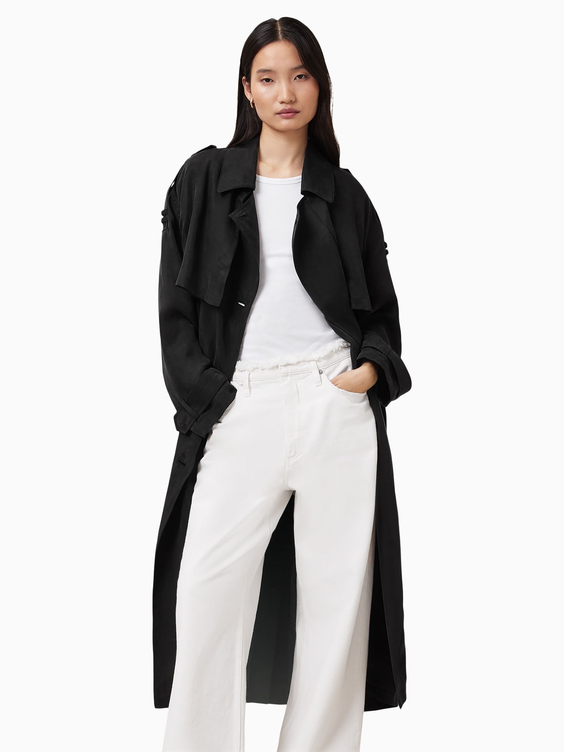 Zwart - AllSaints Linnie Black Lightweight Trench Coat
