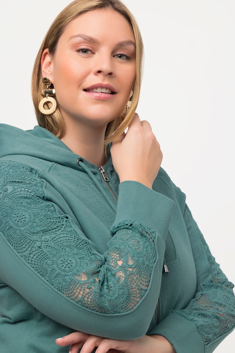 Hoodiejacke, Spitze, Kapuze, Biobaumwolle