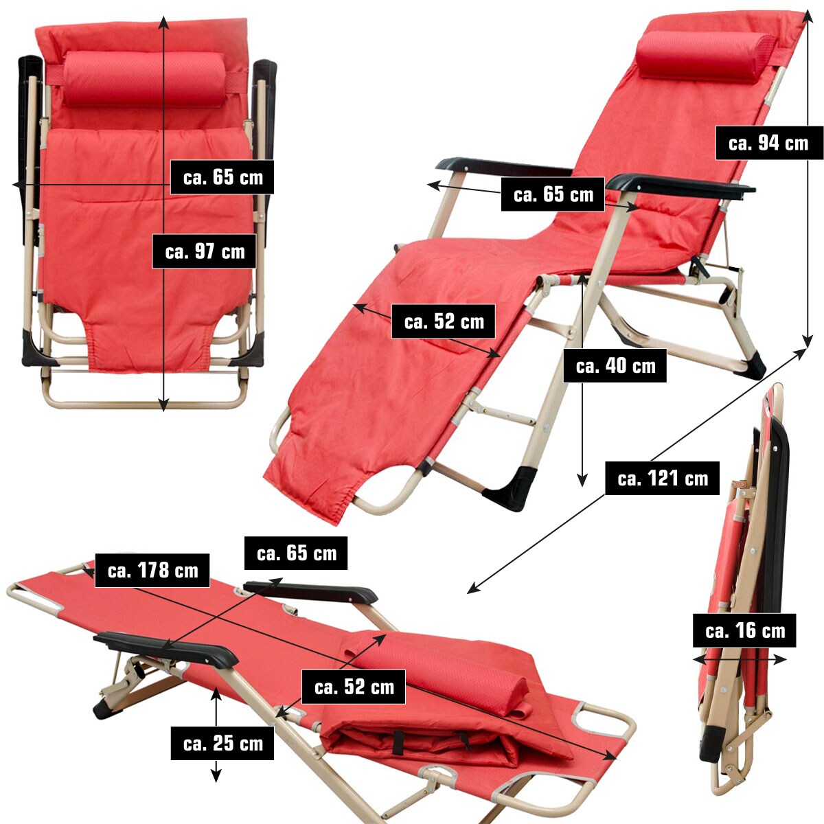 Faltbare Campingliege 178cm Gartenliege Sonnenliege Liegestuhl 120kg Strandliege
