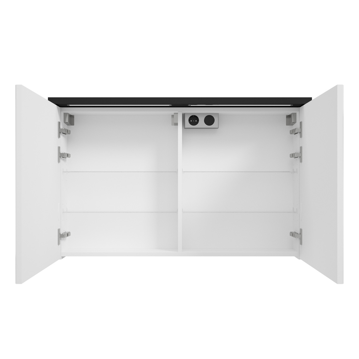 Fontana Rovigo badmeubel 100cm zwart mat met witte wastafel zonder kraangat en spiegelkast met verlichting