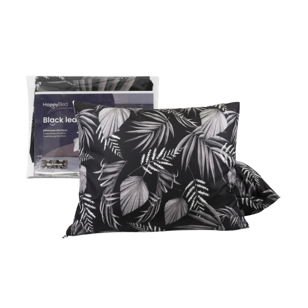 HappyBed Black leaves set van 2 kussenslopen - 60x70 cm