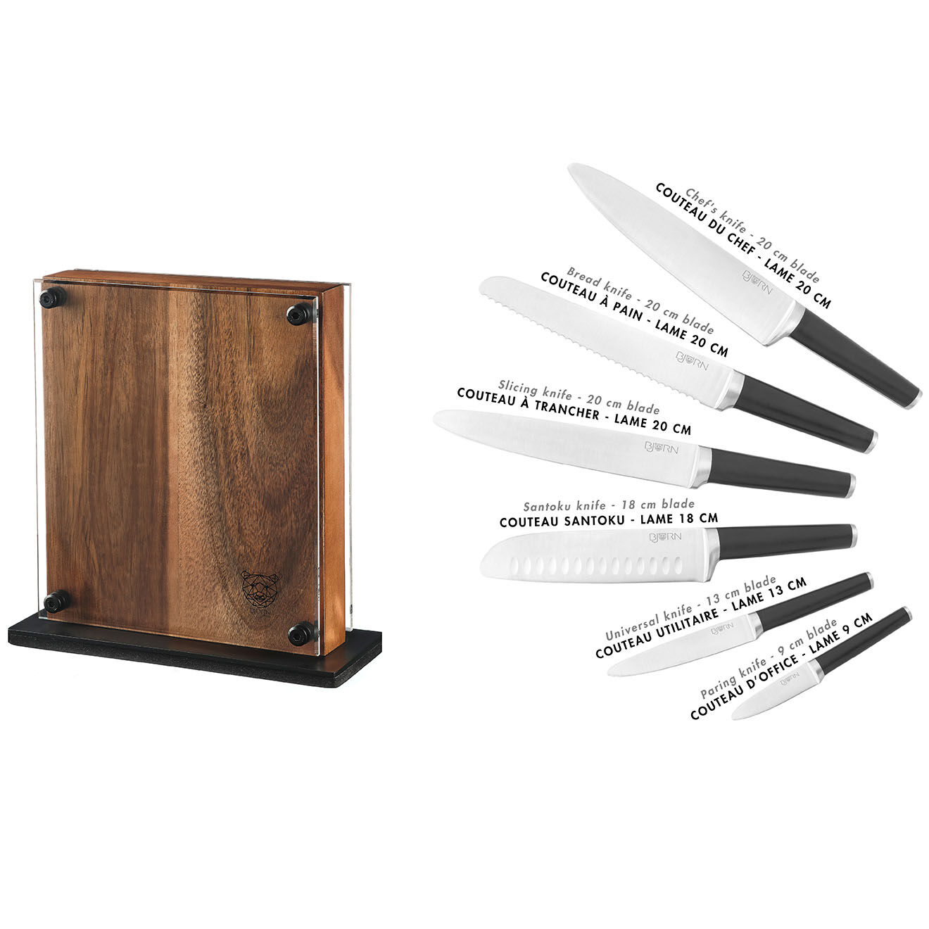 Bjorn Bloc avec couteaux de cuisine Jona Rauma inox mat- 7 pièces