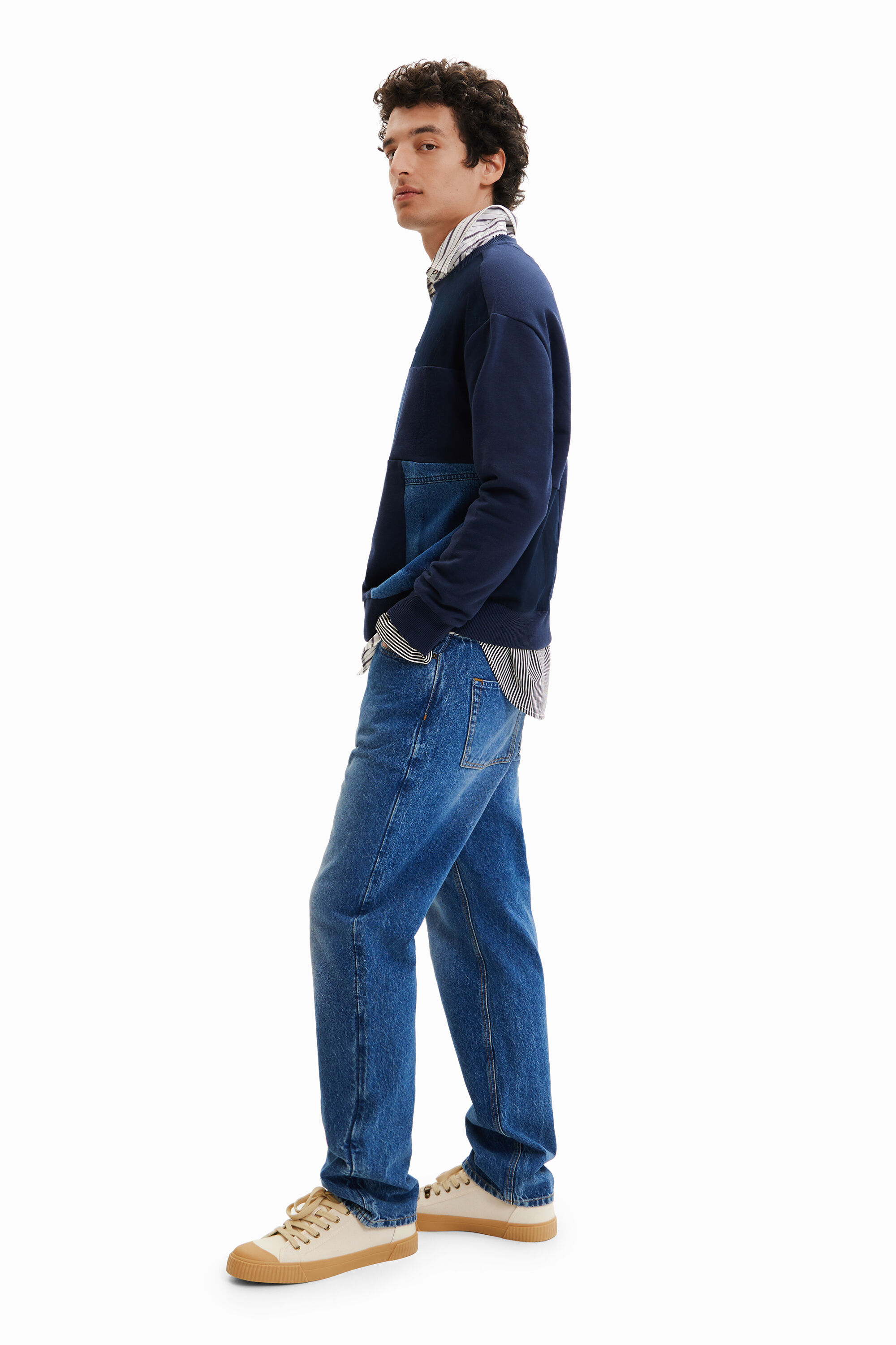 Sweat-shirt patchwork denim