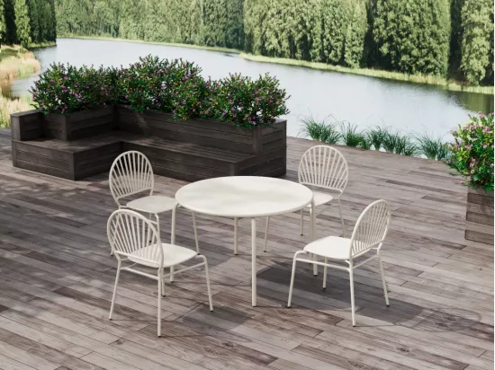 Salle à manger de jardin en métal : une table D.110 cm et 4 chaises - Beige - CEDEIRA de MYLIA